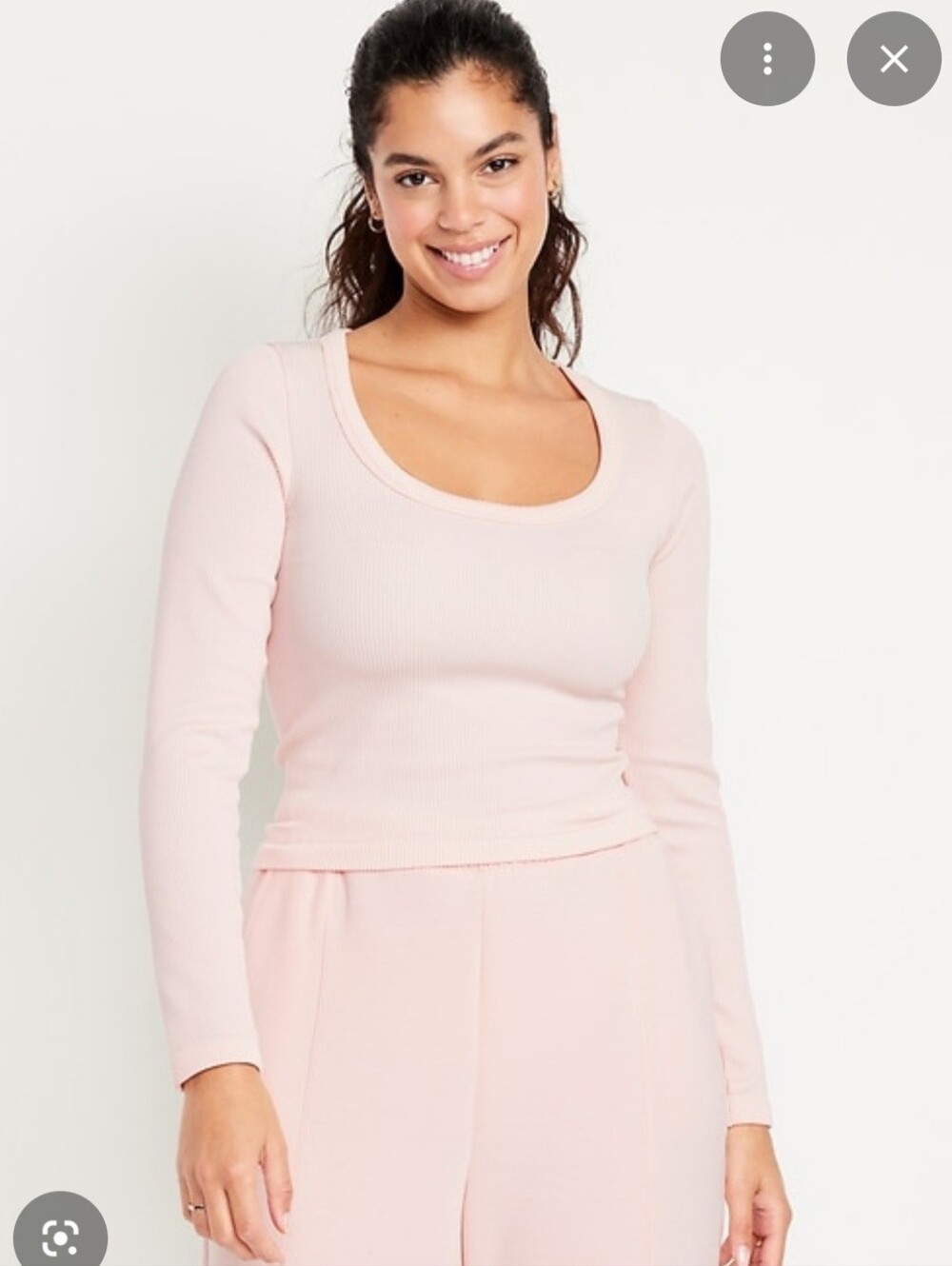 Old Navy Light Pink Ribbed Long Sleeve Scoop Neck Top